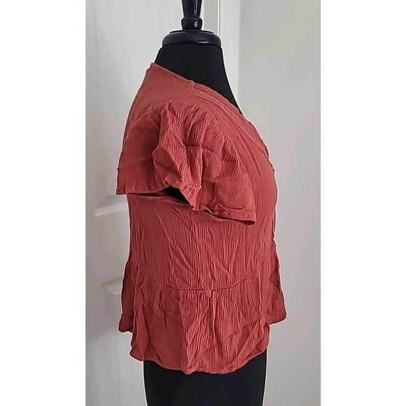 Boho Burnt Orange Peplum Flutter Sleeve Cropped Top Fairycore Cottagecore M - Picture 4 of 8